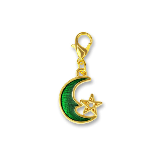 Green Half Moon Star Charm